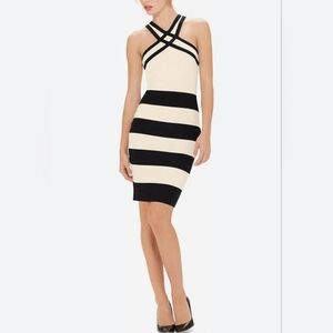⭐️NWOT Eva Longoria Black Cream Knit Haltered Bodycon Dress Sz XL